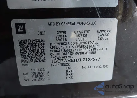 2020 Chevrolet Silverado 1500 2Wd Short Bed Custom from USA, damaged, VIN 1GCPWBEHXLZ123277